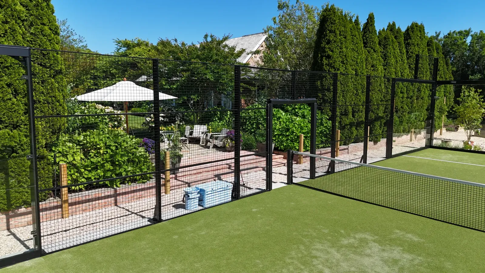 Panoramic padel court at a private estate in Southampton, New York